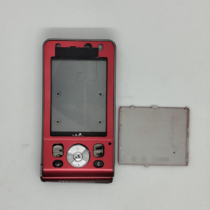 Корпус для Sony Ericsson W910 + средняя часть + клавиатура (англ./рус.) (красный)