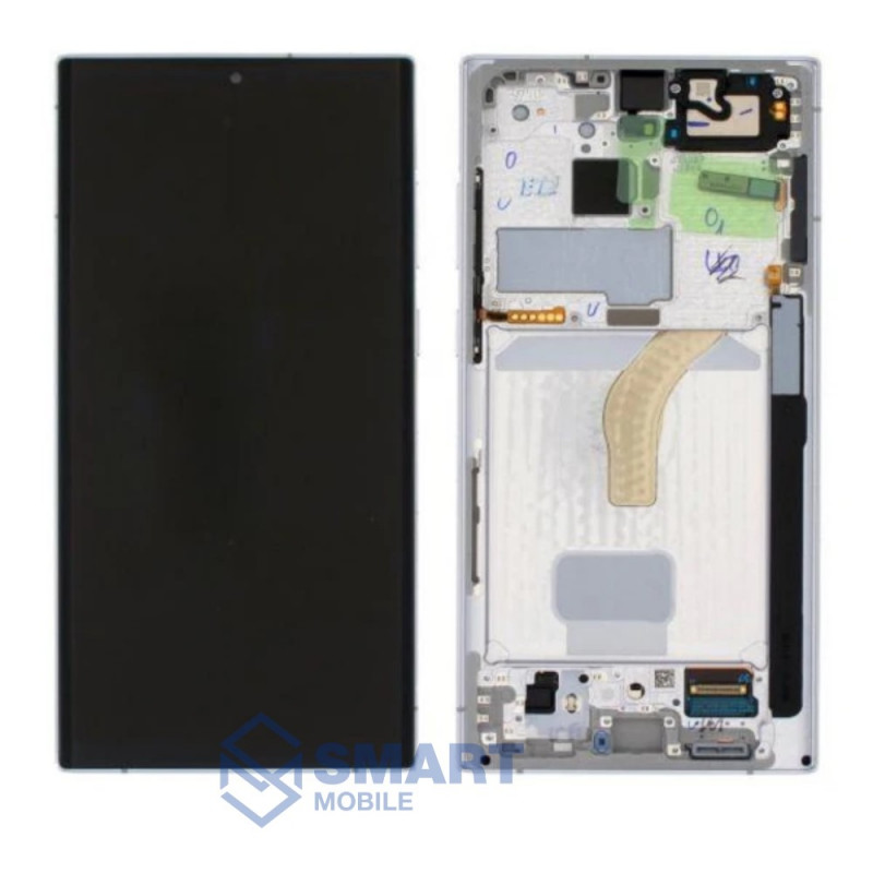 Дисплей для Samsung Galaxy S908 S22 Ultra + тачскрин в рамке (серебро) сервисный 100%