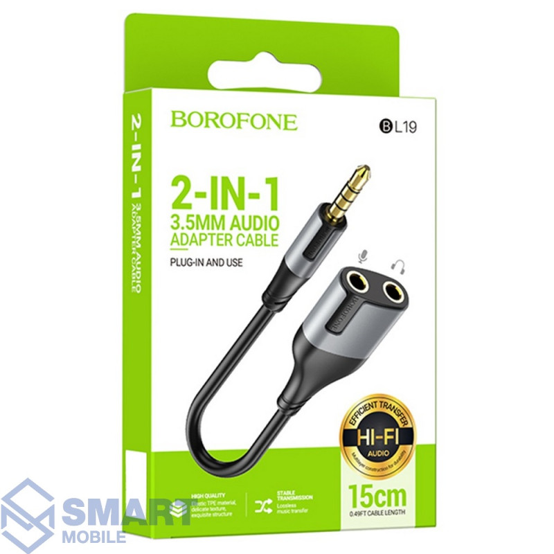 Аудиокабель Aux 3.5мм (М) - переходник Aux 2/3.5мм (M) Borofone BL19 (черный)