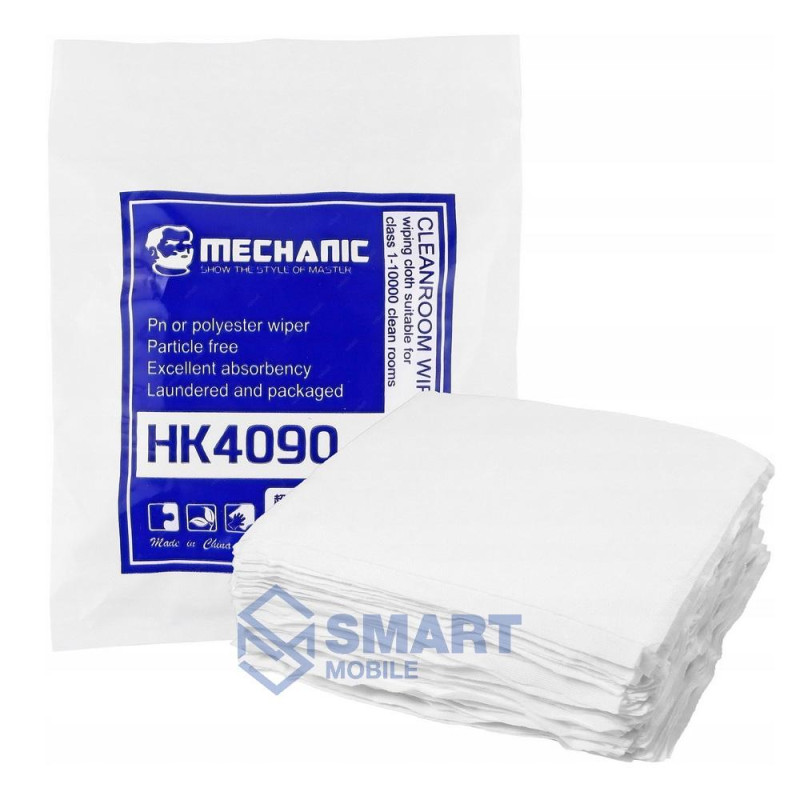 Салфетка чистящая (антистатическая) безворсовая (100x100мм) для протирки (очистки) дисплеев Mechanic (HK4090) (100 шт)