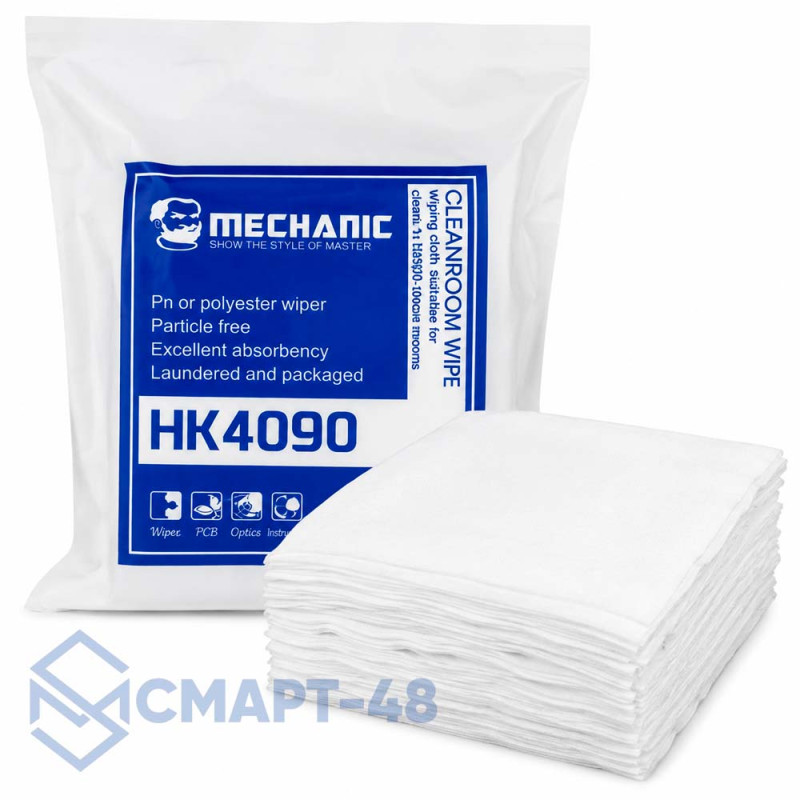 Салфетка чистящая (антистатическая) безворсовая (100x100мм) для протирки (очистки) дисплеев Mechanic (HK4090) (50 шт)