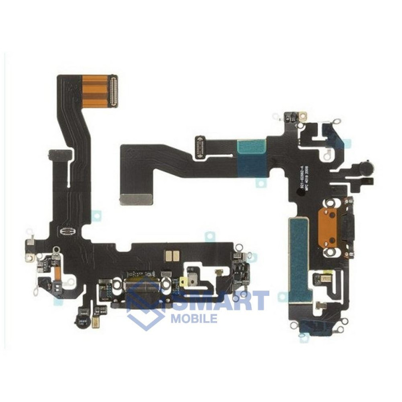 Шлейф для iPhone 12/12 Pro + разъем зарядки + микрофон (черный)