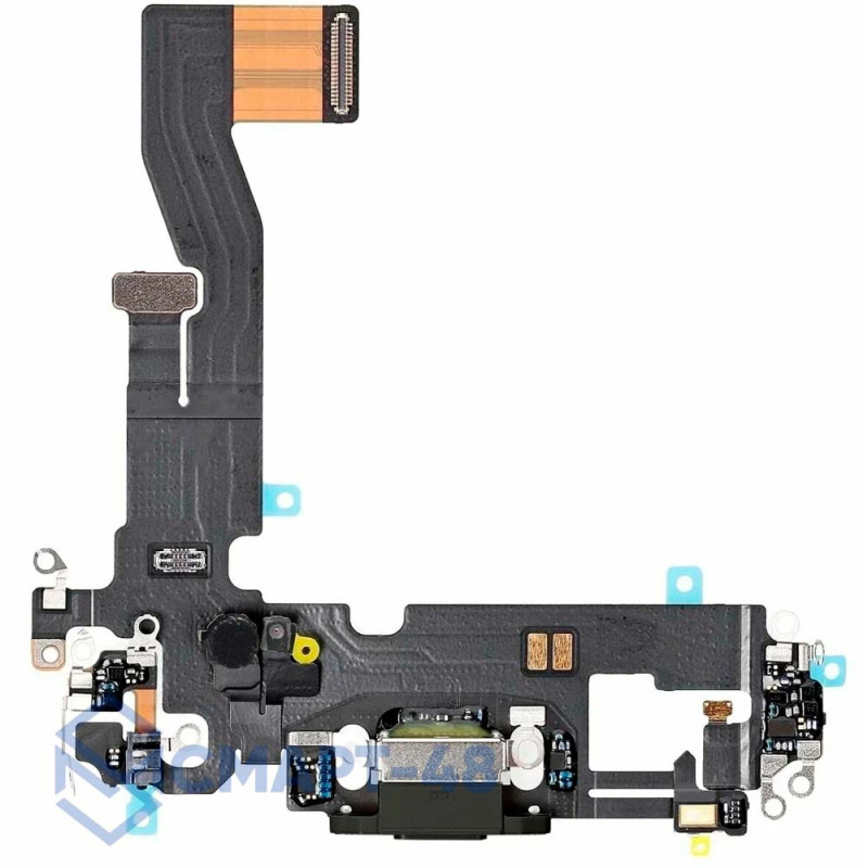 Шлейф для iPhone 12/12 Pro + разъем зарядки + микрофон (черный) 100% снятый