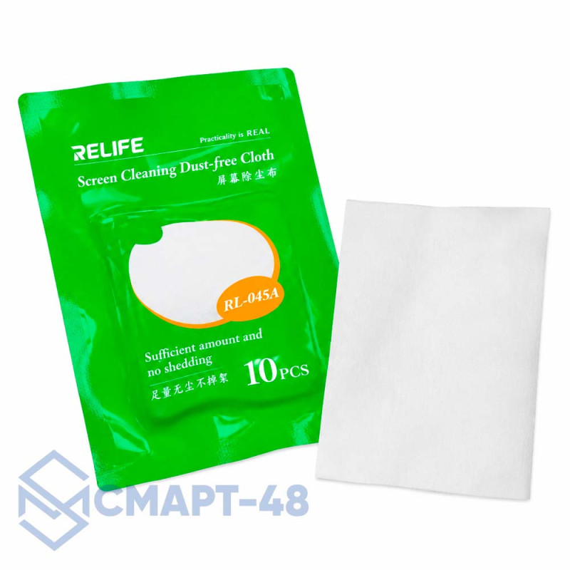 Салфетка чистящая (антистатическая) безворсовая Relife RL-045A для протирки (очистки) дисплеев (100x100мм) (100 шт)