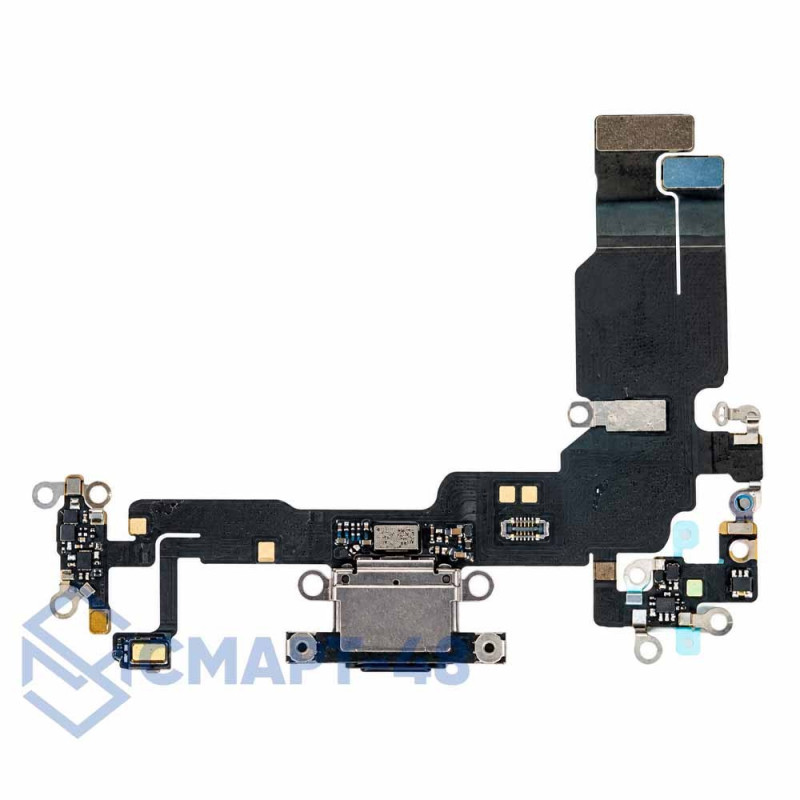 Шлейф для iPhone 15 + разъем зарядки + микрофон (черный) 100% снятый