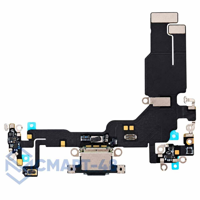 Шлейф для iPhone 15 + разъем зарядки + микрофон (синий) Премиум