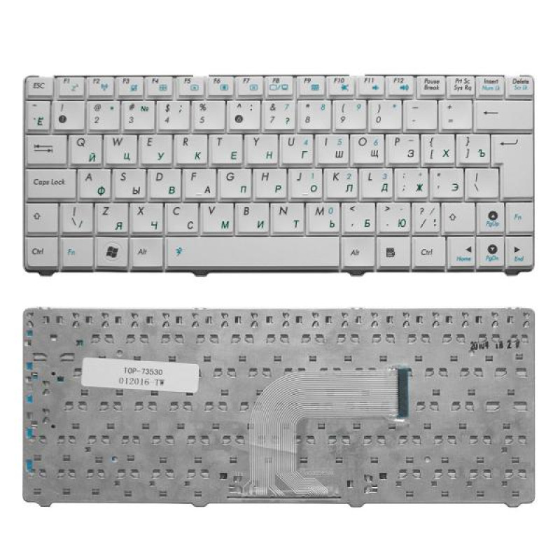 Клавиатура для ноутбука Asus N10, N10A, N10C, N10E, N10J, N10JC Series. Г-образный Enter. Белая, без рамки. PN: V090262BS2