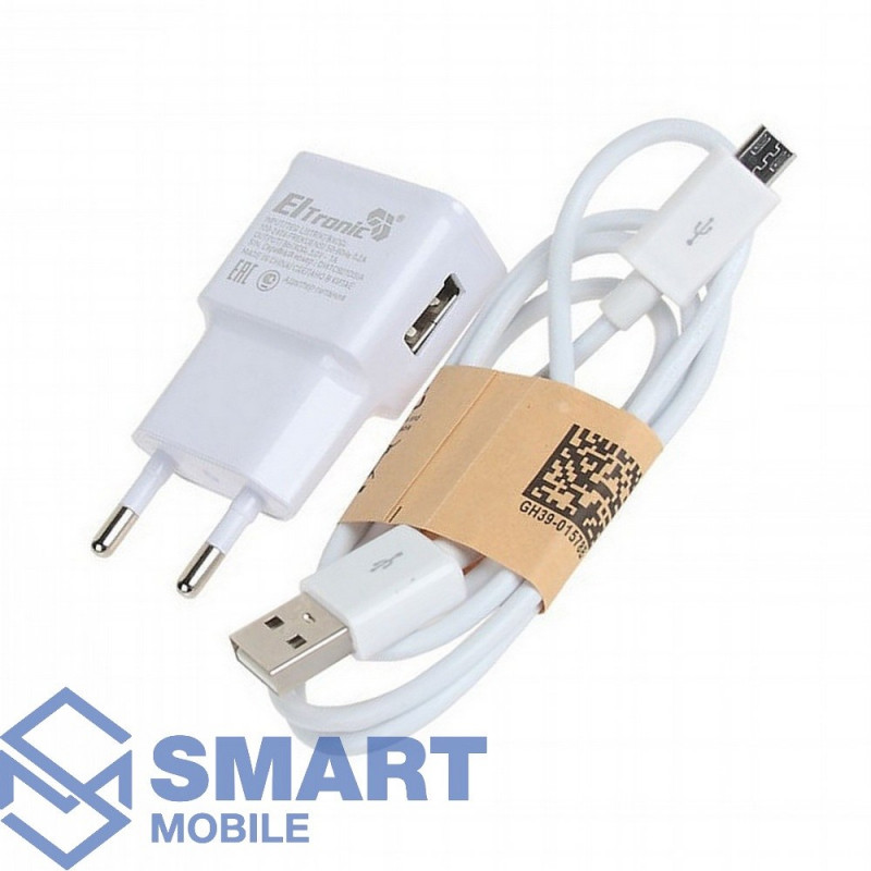 СЗУ с USB выходом, 1 USB выход (1000 mAh) Eltronic + кабель Micro USB (белый) (тех. пак.)