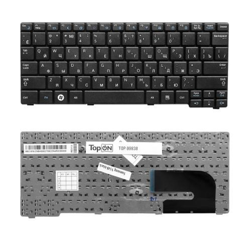 Клавиатура для ноутбука Samsung N102, N128, N140, N148 Series. Плоский Enter. Черная, без рамки. PN: BA59-02686D.