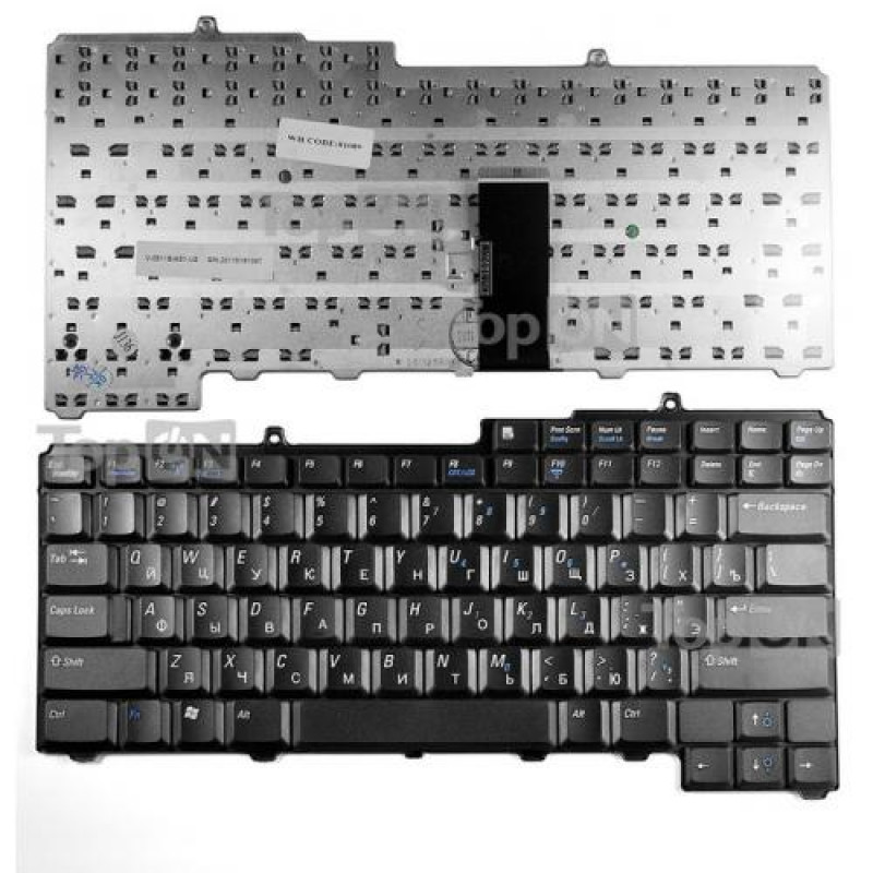 Клавиатура для ноутбука Dell Inspiron 1501, 9400, 630M Series. Плоский Enter. Черная, с черной рамкой. С подсветкой. PN: NSK-D5A0R