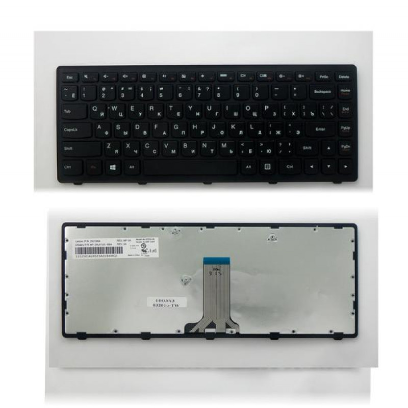 Клавиатура для ноутбука Lenovo IdeaPad B480, B485, G480, G480A, G485, G485A, Z380, Z480, Z485, G400, G405, G410 черная с черной рамкой, плоский Enter