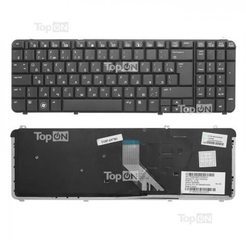 Клавиатура для ноутбука HP Pavilion DV6-1000, DV6-1100, DV6-1200, DV6-1300 Series. Плоский Enter. Черная, без рамки. Русифицированная. PN: MP-08A96D0-92, 511885-001, 515860-001, 518965-001, 530580-001, 530580-B31