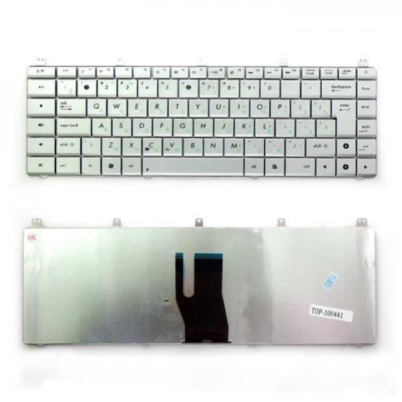 Клавиатура для ноутбука Asus N45, N45S, N45SF Series. Г-образный Enter. Серебристая, без рамки. PN: AENJ4701010