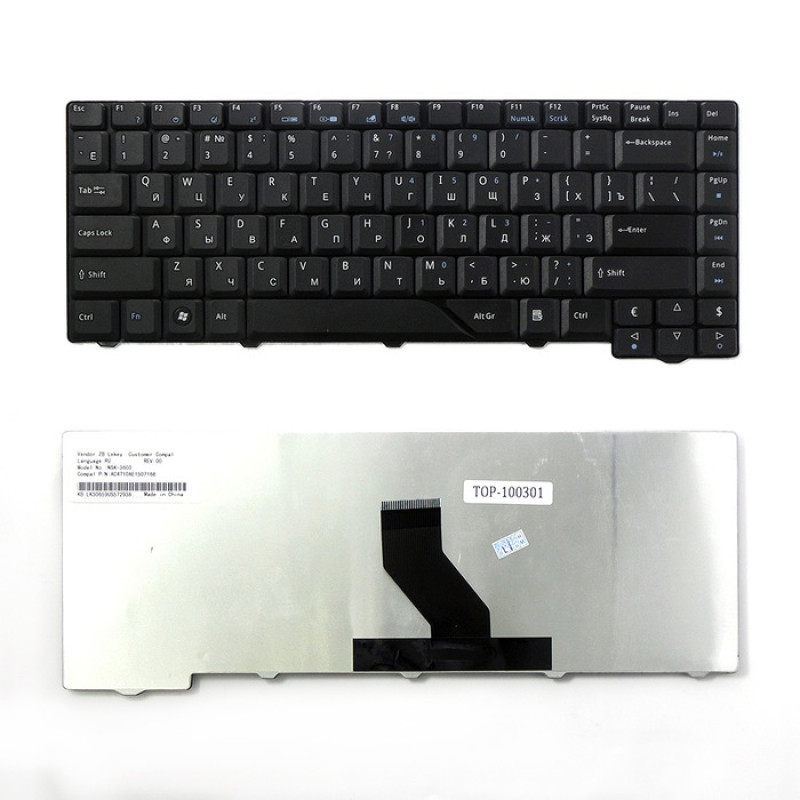 Клавиатура для ноутбука Acer Aspire 5810T, 5410T, 5820TG, 5738, 5739, 5542, 5551, 5553G Series. Плоский Enter. Черная, без рамки. PN: KB.I170G.276