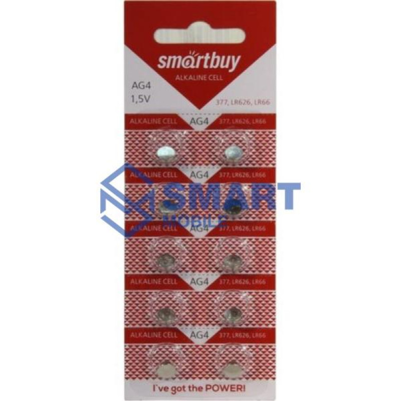 Батарейка Smartbuy LR66/AG4/LR626/G4/177/GP77A/377 (SR626W 30-1037)