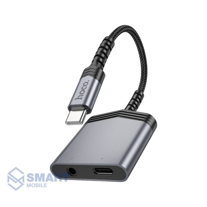 Переходник Type-C - Type-C- Aux 3.5мм Hoco LS39 (серый металл)