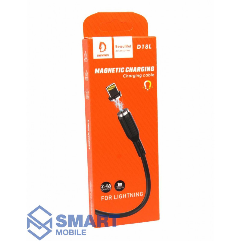 USB Кабель Lightning 1м DENMEN D18L магнитный (черный)
