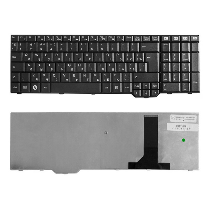 Клавиатура для ноутбука Fujitsu-Siemens Amilo Xa3520, Xa3530 Series. Г-образный Enter. Черная, без рамки. PN: V080330BK2