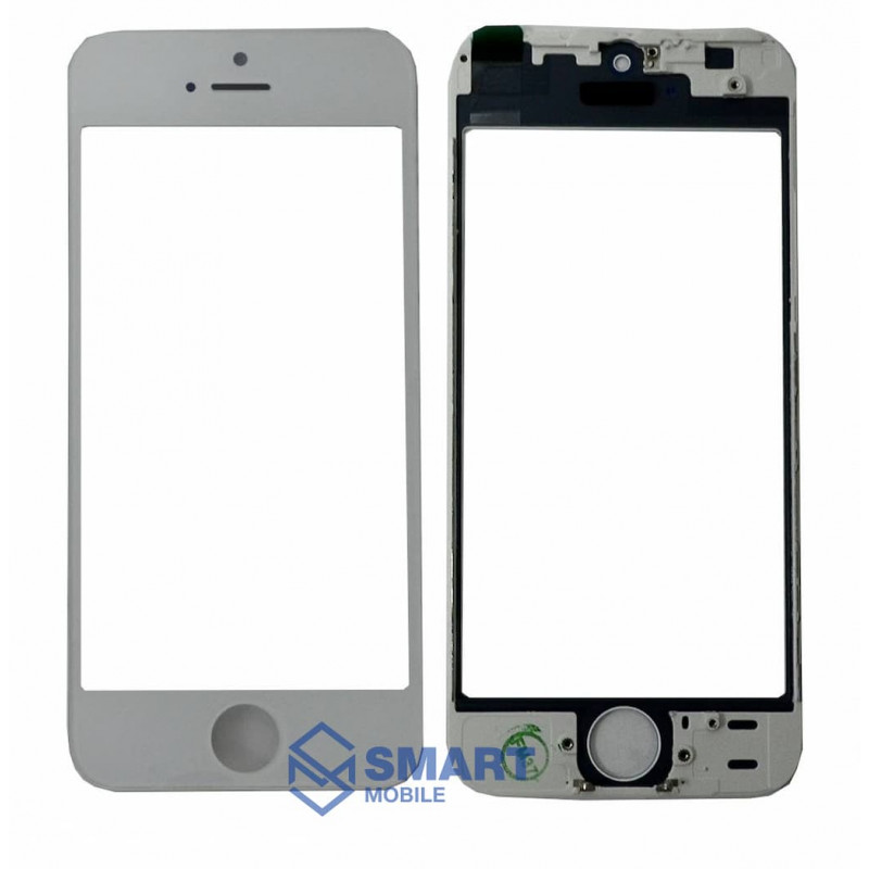 Стекло для переклейки iPhone 5S/SE + OCA + рамка (белый) (олеофобное покрытие)