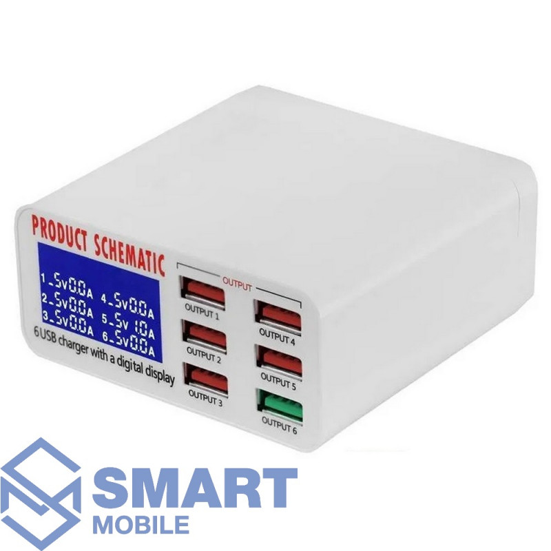 Зарядная станция WLX Product Schematic WLX-896 (SS-304D) на 6 USB портов, 40W (белый)