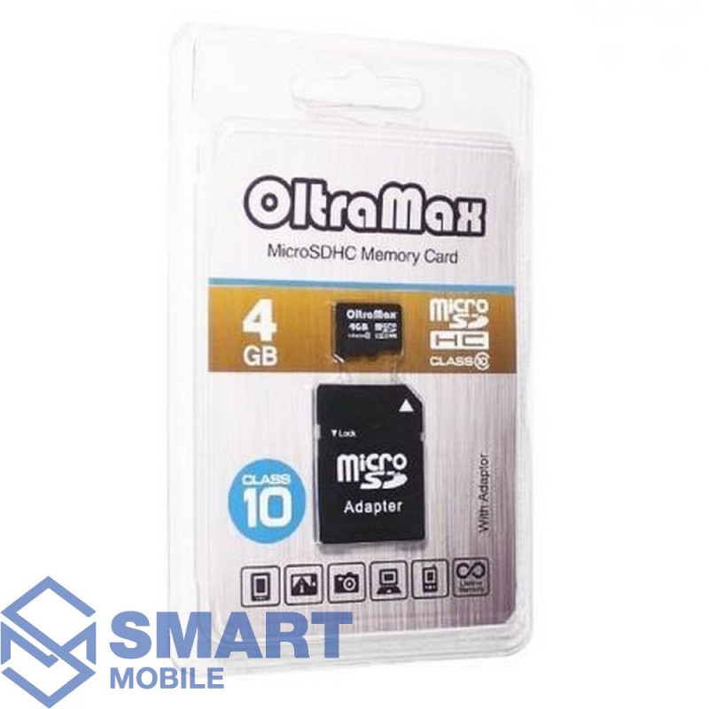 Карта памяти 4Gb microSD OltraMax Class 10 + SD адаптер
