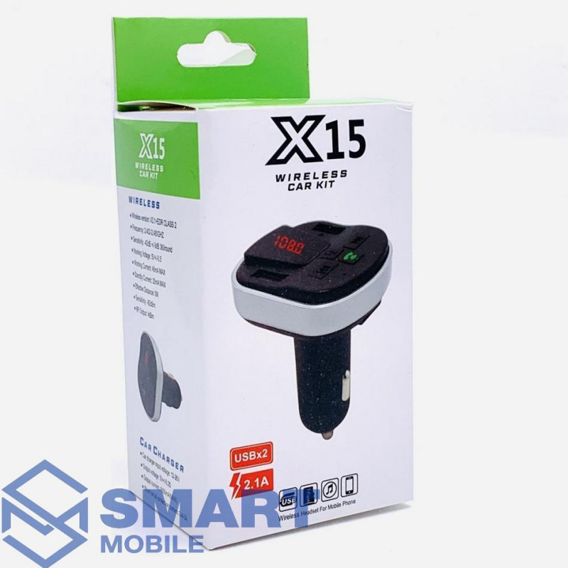 FM-Модулятор X15, Bluetooth, 2 USB, микрофон, кнопка ответа (черный)