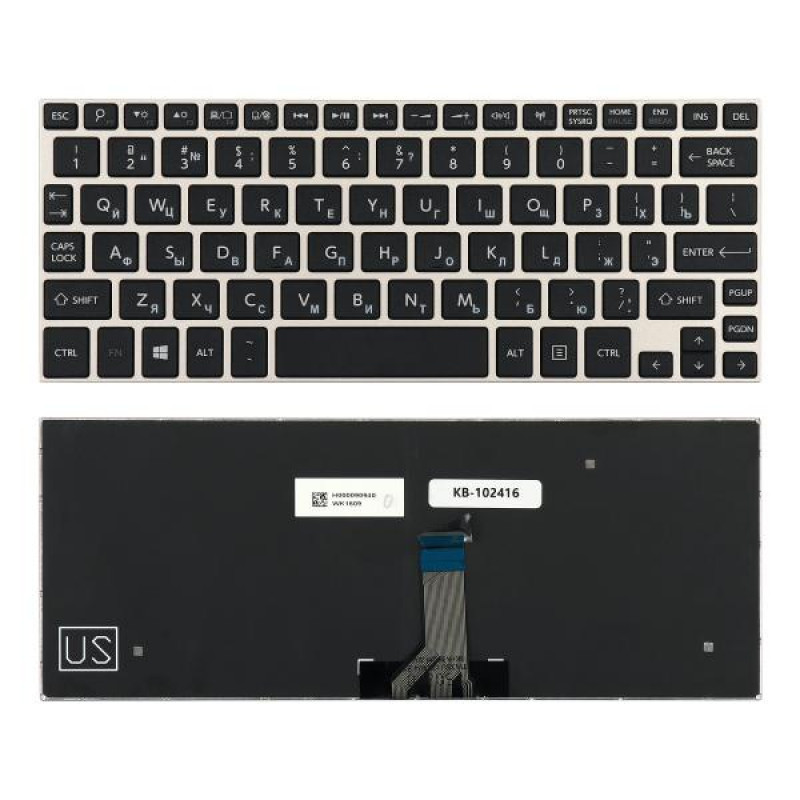 Клавиатура для ноутбука Toshiba NB10, NB15 Series. Плоский Enter. Черная, с серебристой рамкой