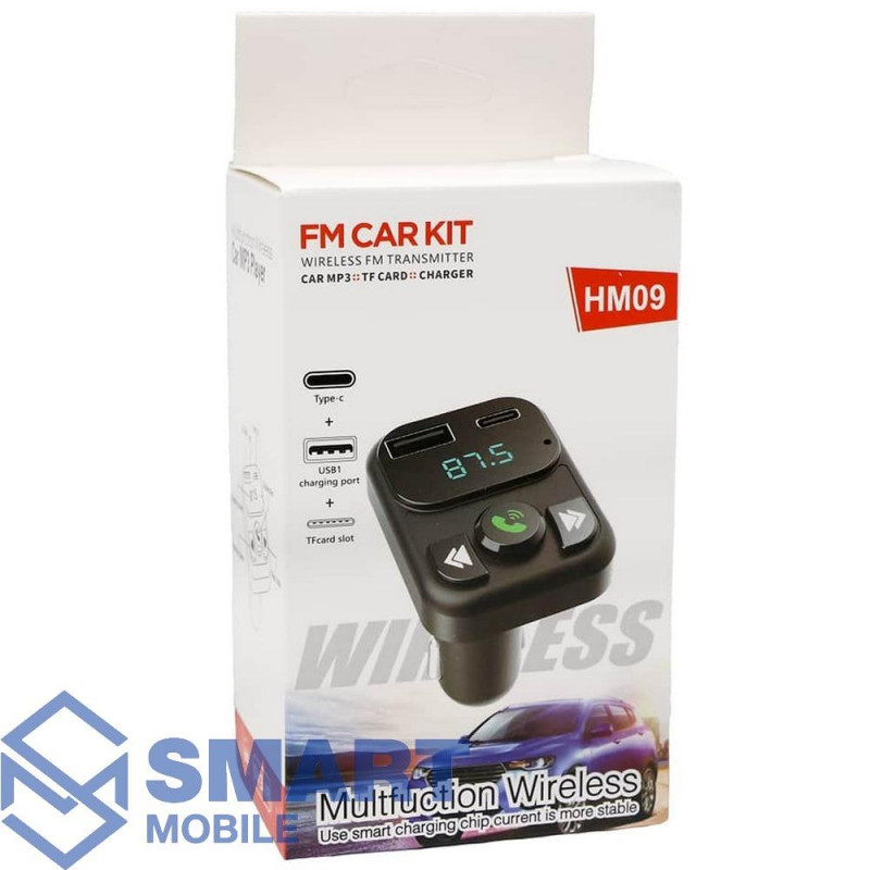 FM-Модулятор HM09, Bluetooth, 1 USB + USB-C, LED-дисплей, микрофон, кнопка ответа (черный)