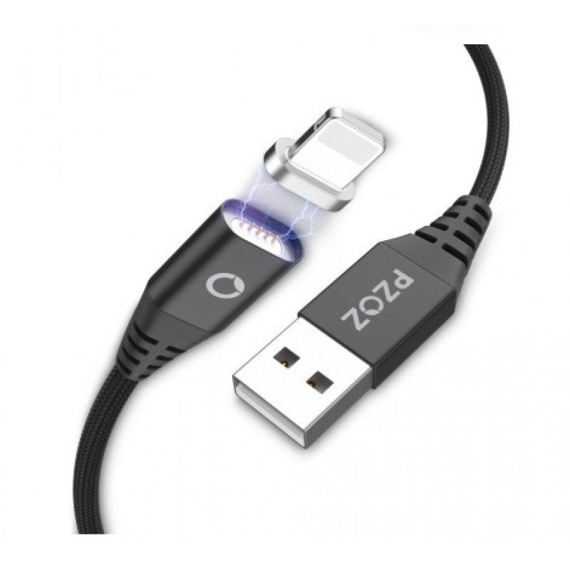 USB Кабель Lightning 1м PZOZ магнитный, плетеный (3A/быстрая зарядка)