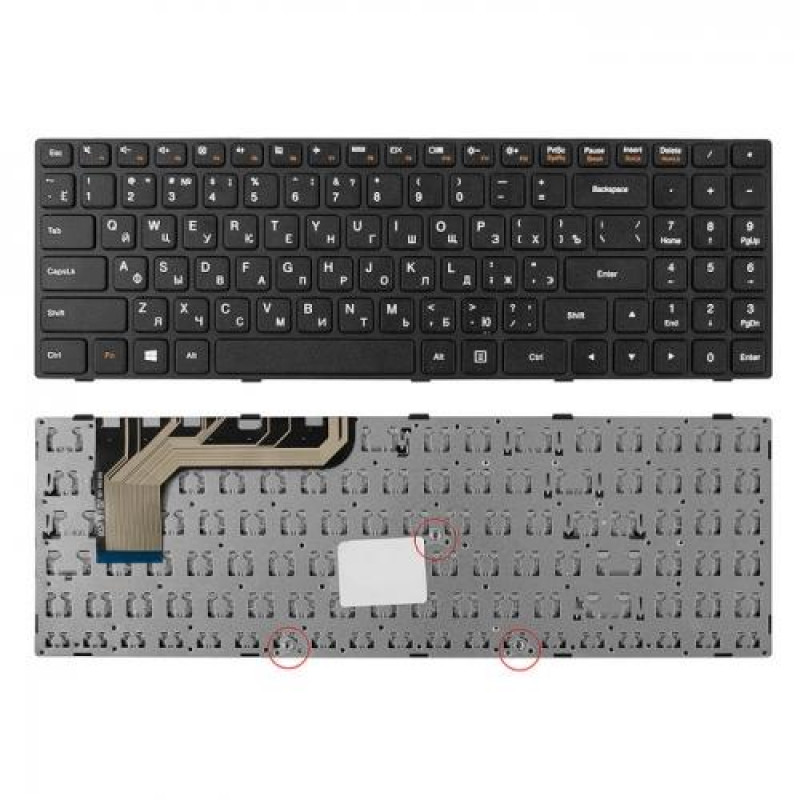 Клавиатура для ноутбука Lenovo Ideapad 100-15, 100-15IB, 100-15IBY Series. Плоский Enter. Черная, с черной рамкой. Русифицированная. PN: SN20K65119, LCM15B73US-686, PK131ER2A00, 5N20J30715, NSK-BR0SN