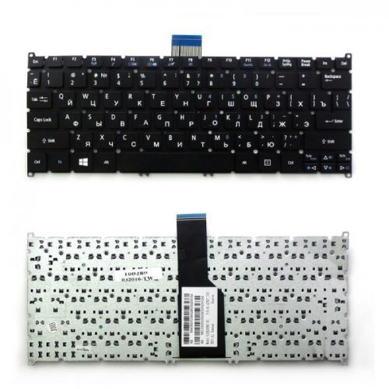 Клавиатура для ноутбука Acer Aspire One Acer Aspire S3, S5, One 756, TravelMate B1 Series. Г-образный Enter. Черная, без рамки. PN: 9Z.N7WPW.20R