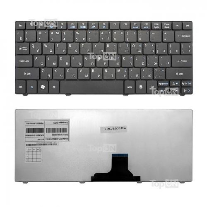 Клавиатура для ноутбука Acer Aspire 1810, 1830T, 1410, One 721, 722, 751 Series. Плоский Enter. Черная, без рамки. PN: NSK-AQ00R