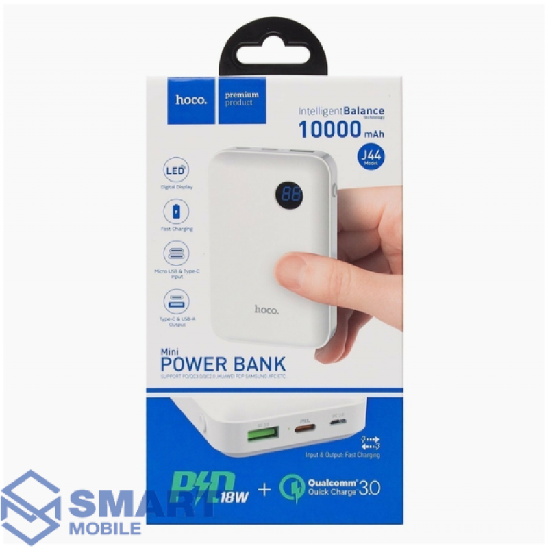 Портативное ЗУ (Power Bank) (10000 mAh) Hoco J44 (USB 3.0/Micro/Type-C/дисплей) (белый)