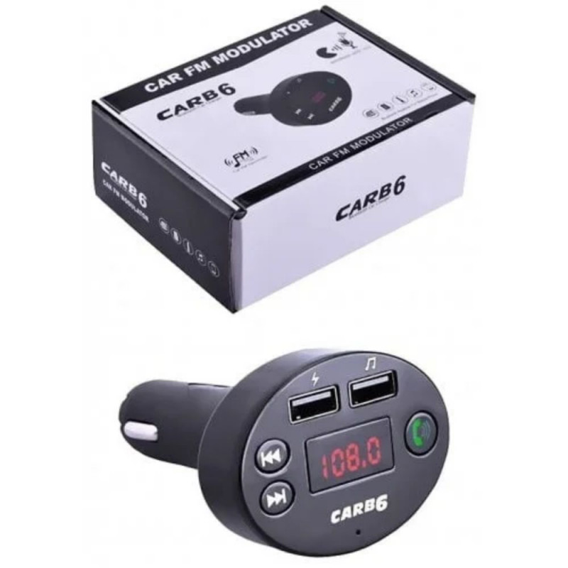FM-Модулятор CARB6, Bluetooth, TF/SD Card, USB, LED-дисплей, микрофон, кнопка ответа (черный)