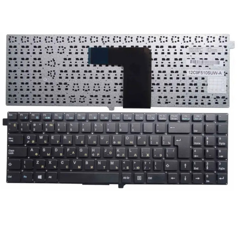 Клавиатура для ноутбука Clevo W550EU, W550EU1. Г-образный Enter. Черная, без рамки. PN: MP-12C96GB-430W
