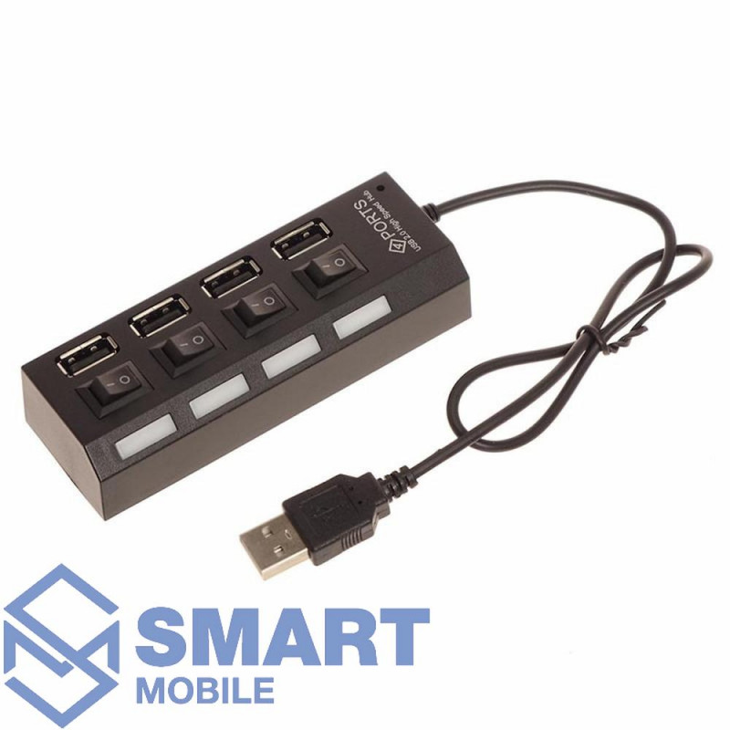 USB - Хаб 4 порта с выключателями портов (черный)