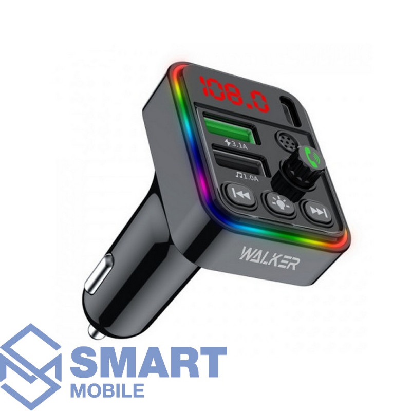 FM-Модулятор Walker WAFM-520 , Bluetooth, 2 USB + USB-C, LED-дисплей, микрофон, кнопка ответа (черны
