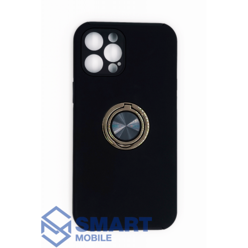 Чехол для iPhone 12 Pro Max противоударный, с кольцом для магнита (черный)