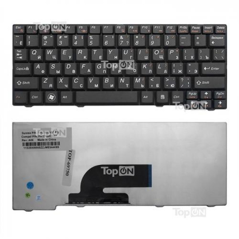 Клавиатура для ноутбука Lenovo IdeaPad S10-2, S10-3C, S11 Series. Плоский Enter. Черная, без рамки. Русифицированная. PN: 42T4224, 42T4259, 8C9092, V100620BK1, 25-008466, MP-08F53US-686. 