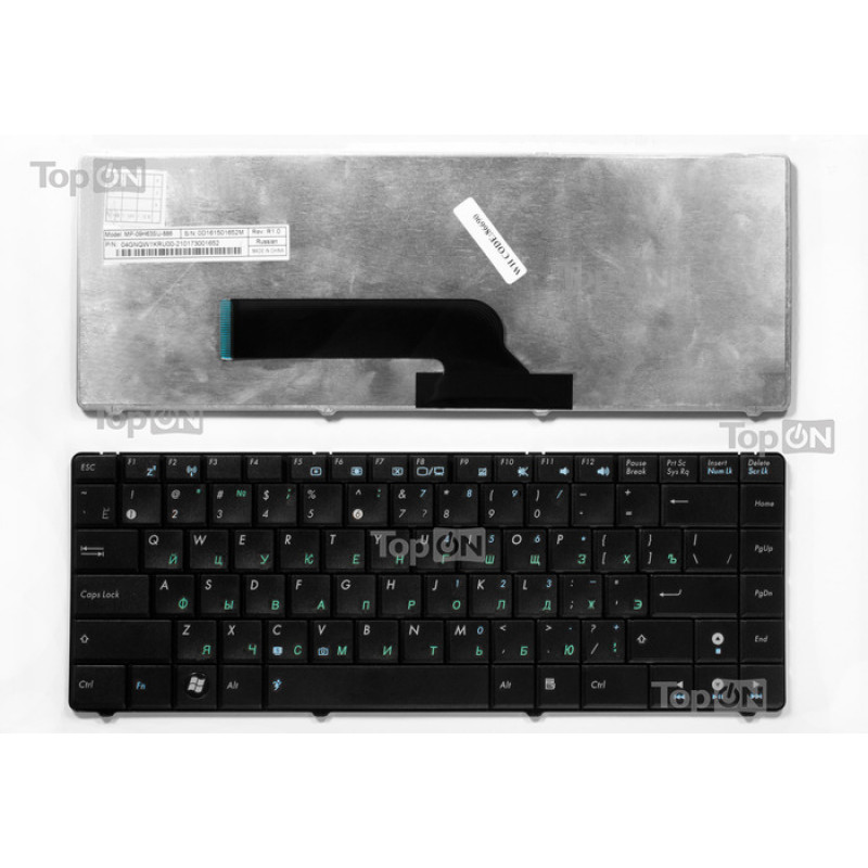 Клавиатура для ноутбука Asus K40, P81, F82 Series. Плоский Enter. Черная, без рамки. PN: 04GNQW1KUS00-1