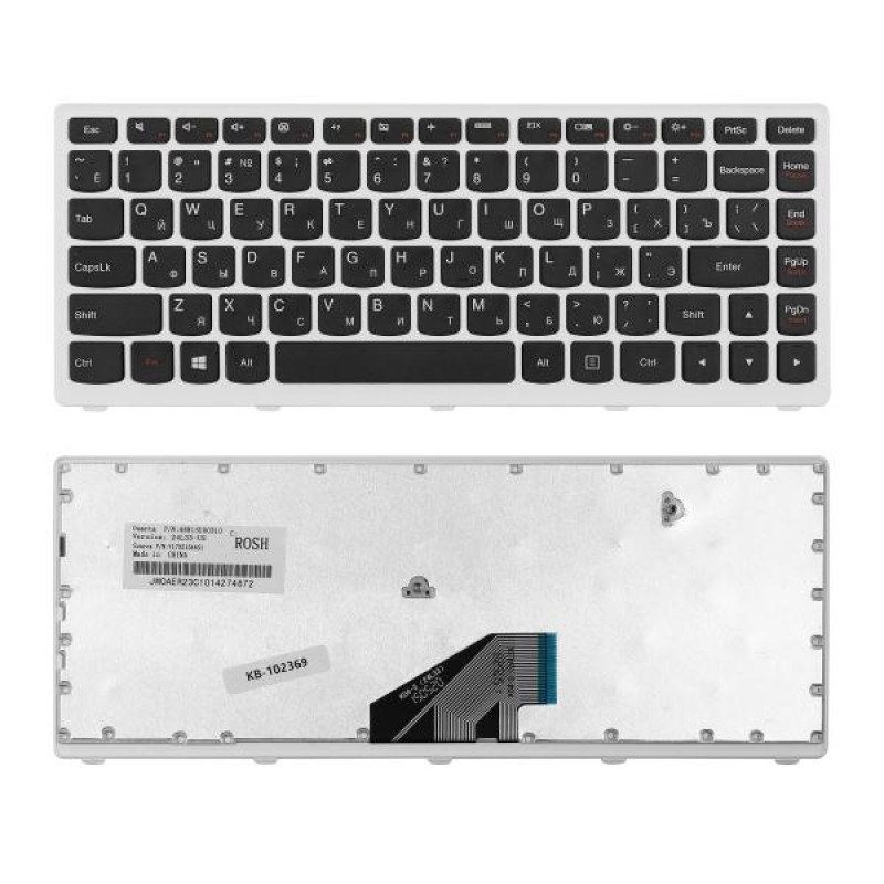 Клавиатура для ноутбука Lenovo ThinkPad U310 Series. Плоский Enter. Черная, с белой рамкой. Русифицированная. PN: 25204960, AELZ7700110, 9Z.N7GSQ.D0R, NSK-BCDSQ. 