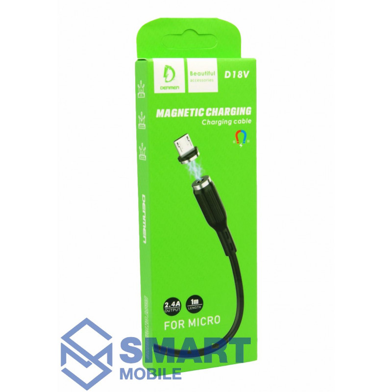 USB Кабель Micro USB 1м DENMEN D18V магнитный (черный) 
