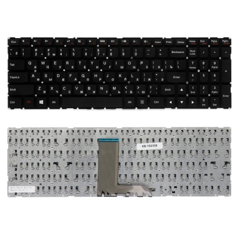 Клавиатура для ноутбука Lenovo Ideapad 700-15ISK, 700-15, Y700-17ISK. Плоский Enter. Черная, без рамки. Русифицированная. PN: DC02002D300. 