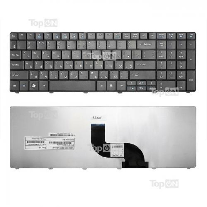 Клавиатура для ноутбука Acer Aspire E1-521, E1-531, E1-571 Series. Плоский Enter. Черная, без рамки. PN: NSK-AU00R