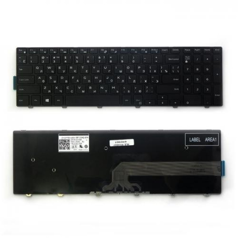 Клавиатура для ноутбука Dell Inspiron 15-3000, 15-5000 Series. Плоский Enter. Черная, с черной рамкой. PN: PK1313G1A00
