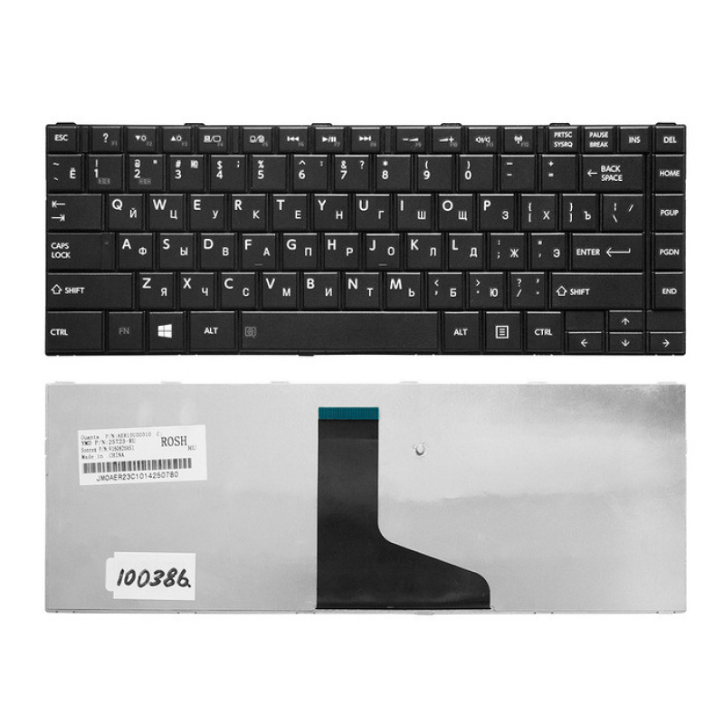 Клавиатура для ноутбука Toshiba Satellite L800, L830, L805, C800, M800, M805 Series. Плоский Enter. Черная без рамки. Русифицированная. PN: 9Z.N7SSQ.001. 