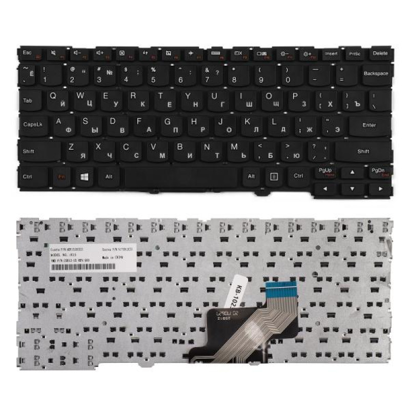 Клавиатура для ноутбука Lenovo IdeaPad 300-11IBR, 300-11IBY, 700-11ISK Series. Плоский Enter. Черная, без рамки. Русифицированная. PN: SN20L34464, V14568BFS1-TM.