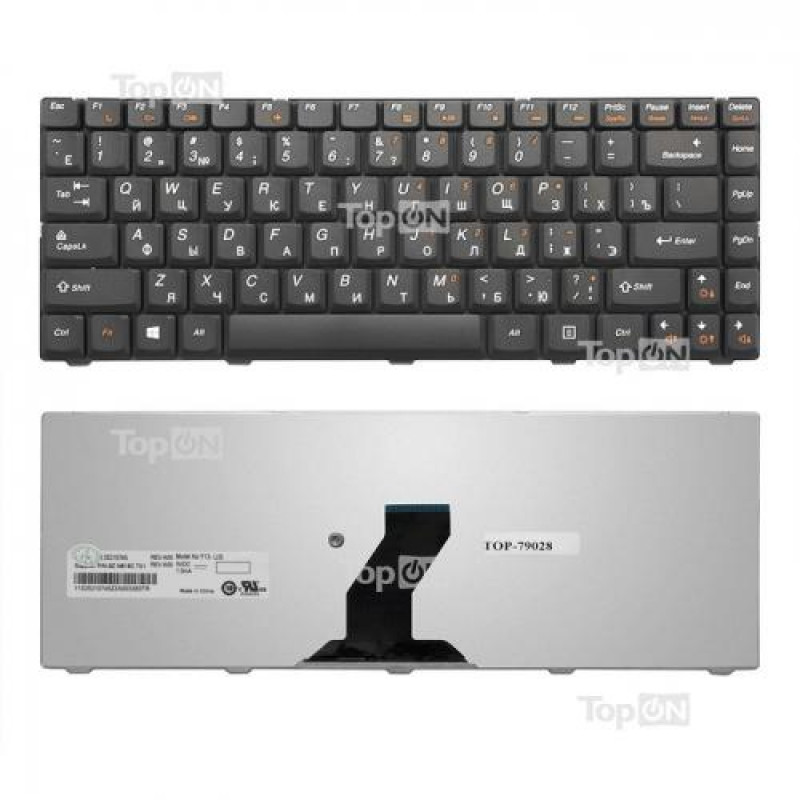 Клавиатура для ноутбука Lenovo IdeaPad B450, B450A, B450L Series. Плоский Enter. Черная, без рамки. Русифицированная. PN: 25-009181, 25009181, NSK-U1X0R.