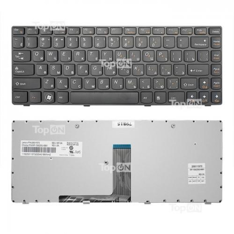 Клавиатура для ноутбука Lenovo B470, G470, G470AH, G470GH, G475, V470, V470С Series. Плоский Enter. Черная, с черной рамкой. Русифицированная. PN: 25-011573, 25-012660, 25011573, 25012660, 9Z.N5TSW.B0R, NSK-B6BSW, MP-10A23SU-6861. 