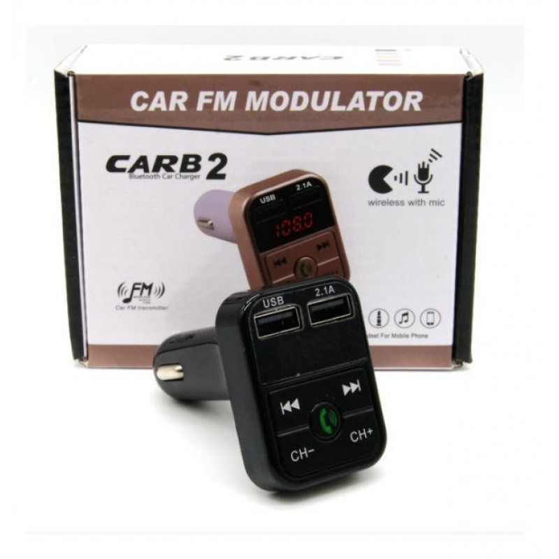 FM-Модулятор CARB2, Bluetooth, TF/SD Card, USB, LED-дисплей, микрофон, кнопка ответа (черный)